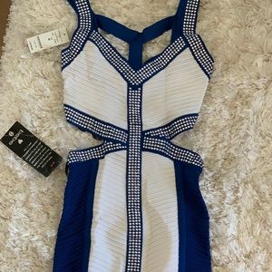 Blue and white midi dress